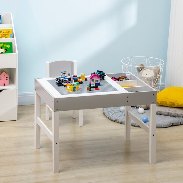 ZONEKIZ Kids Table and Chair Set, with Storage Space - Grey Aosom UK