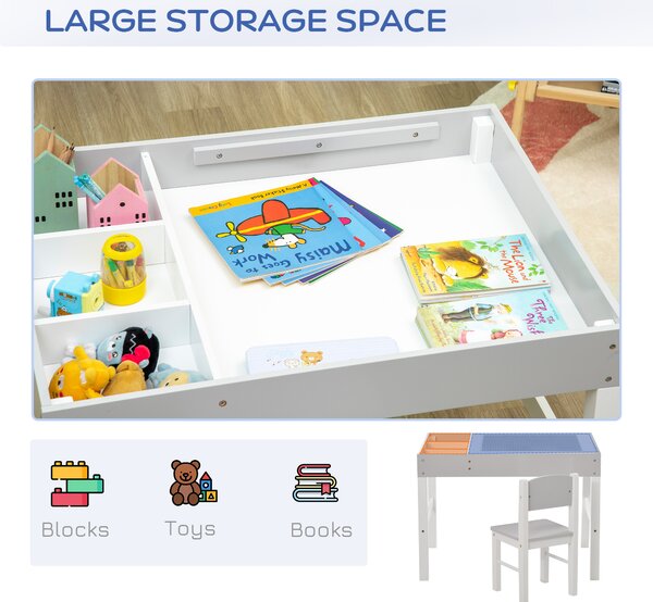 ZONEKIZ Kids Table and Chair Set, with Storage Space - Grey Aosom UK