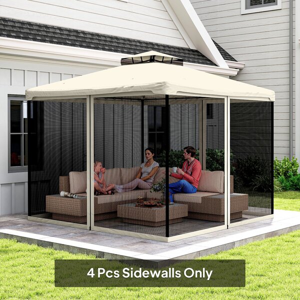 Outsunny Replacement Mesh Mosquito Netting Screen Walls for 10 x 10ft Patio Gazebo, 4-panel Sidewalls with Zippers (Wall Only, Canopy Not Included)
