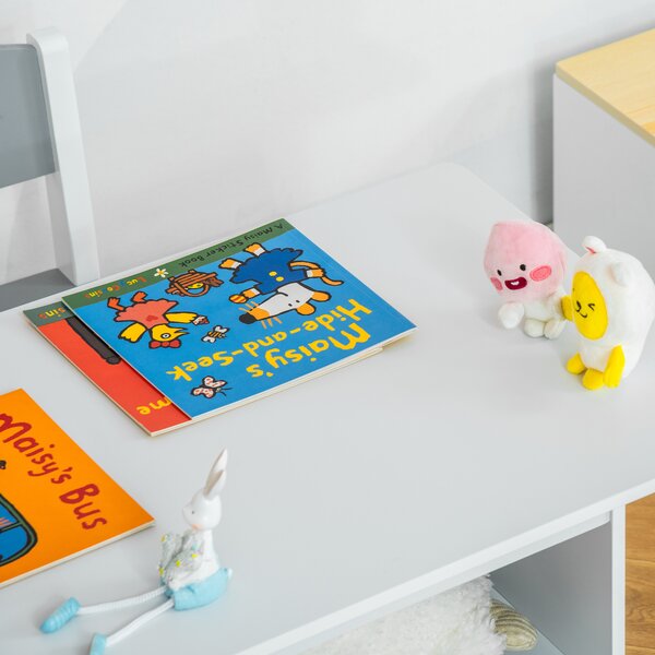 HOMCOM 3 Pcs Kids Table & Chairs Set Mini Seating Furniture Home Playroom w/ Storage Drawers Safe Corners for 2-4 Years old White Aosom UK