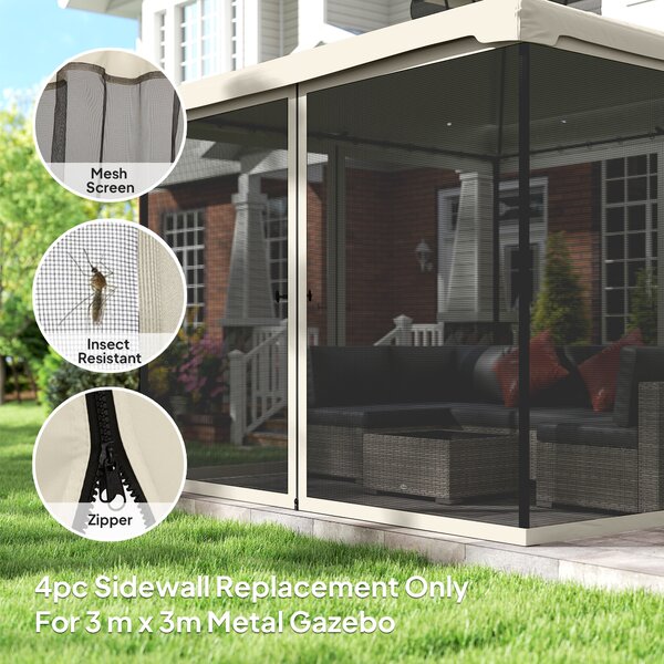 Outsunny Replacement Mesh Mosquito Netting Screen Walls for 10 x 10ft Patio Gazebo, 4-panel Sidewalls with Zippers (Wall Only, Canopy Not Included)