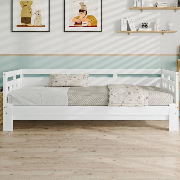 Heart-Shaped Wooden Daybed Frame with Pull-Out Trundle, 3FT Single Sofa Bed for Children Adults, Guest Bed for Bedroom, White Aosom UK