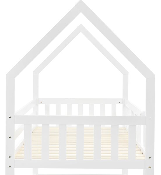 Castle-Shaped Bunk Bed with Ladder, Solid Wood Frame with Full-length Guardrail,EN 747-1 Certified, for Children Kids,195x98x192 cm, White Aosom UK