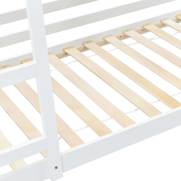 Castle-Shaped Bunk Bed with Ladder, Solid Wood Frame with Full-length Guardrail,EN 747-1 Certified, for Children Kids,195x98x192 cm, White Aosom UK