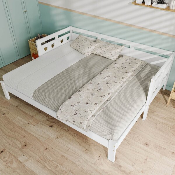 Heart-Shaped Wooden Daybed Frame with Pull-Out Trundle, 3FT Single Sofa Bed for Children Adults, Guest Bed for Bedroom, White Aosom UK