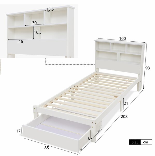 3ft Single Bed with Drawers, Simplicity Single Bed with Under Storage, Balancing Aesthetics and Practicality, White Aosom UK