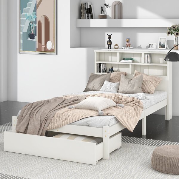 3ft Single Bed with Drawers, Simplicity Single Bed with Under Storage, Balancing Aesthetics and Practicality, White Aosom UK
