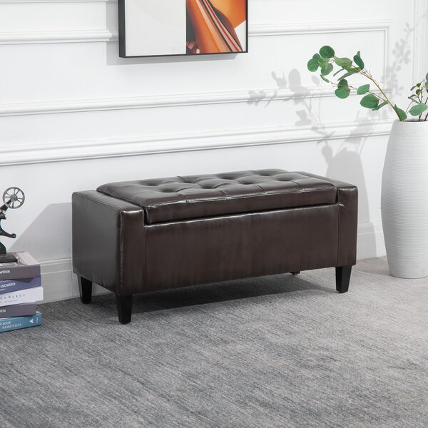 HOMCOM Storage Ottoman Bench, PU Leather, Tufted Design, Flip Top, 92x40cm, Versatile Use, Brown Aosom UK