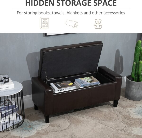 HOMCOM Storage Ottoman Bench, PU Leather, Tufted Design, Flip Top, 92x40cm, Versatile Use, Brown Aosom UK