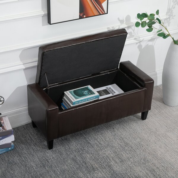 HOMCOM Storage Ottoman Bench, PU Leather, Tufted Design, Flip Top, 92x40cm, Versatile Use, Brown Aosom UK