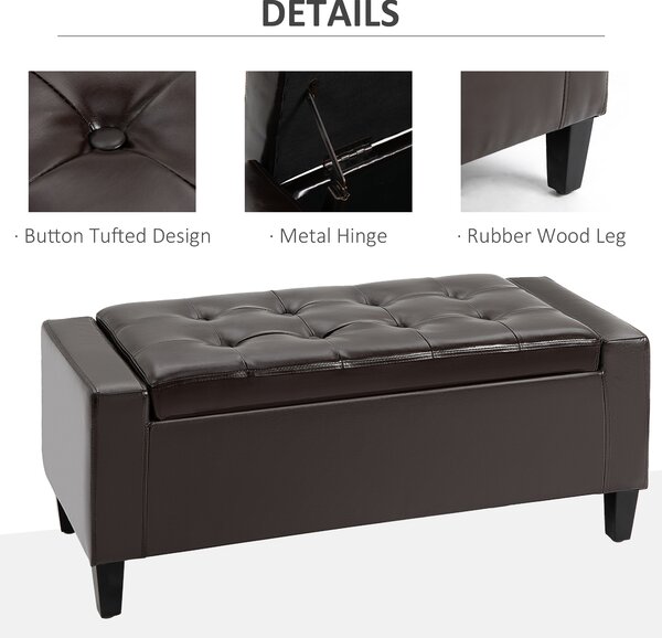 HOMCOM Storage Ottoman Bench, PU Leather, Tufted Design, Flip Top, 92x40cm, Versatile Use, Brown Aosom UK