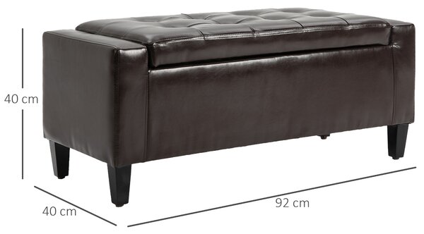 HOMCOM Storage Ottoman Bench, PU Leather, Tufted Design, Flip Top, 92x40cm, Versatile Use, Brown Aosom UK