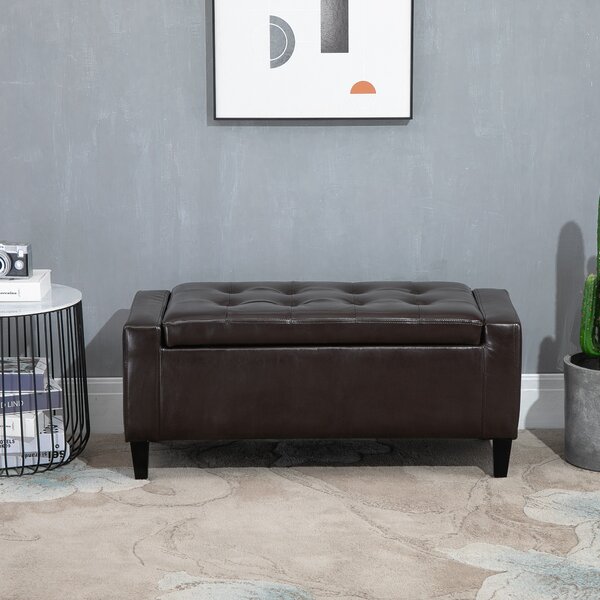 HOMCOM Storage Ottoman Bench, PU Leather, Tufted Design, Flip Top, 92x40cm, Versatile Use, Brown Aosom UK