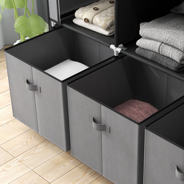 HOMCOM Fabric Wardrobe, Portable Wardrobe with 5 Shelves, 2 Hanging Rails and 3 Fabric Drawers, Foldable Closets, 125 x 43 x 162.5cm, Dark Grey