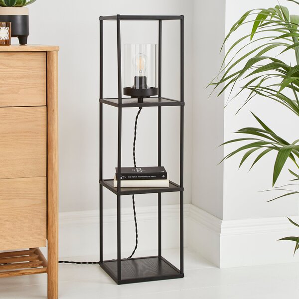 Cole Black Midi Shelved Floor Lamp