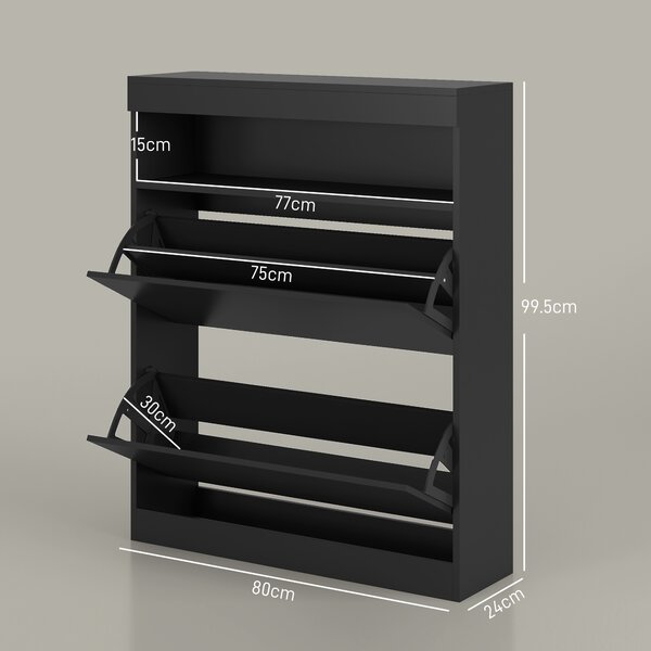 HOMCOM 16 Shoe Pair Shoe Storage Cabinet, with Flip Doors - Black Aosom UK