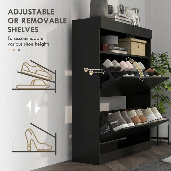 HOMCOM 16 Shoe Pair Shoe Storage Cabinet, with Flip Doors - Black Aosom UK