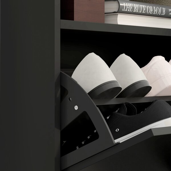 HOMCOM 16 Shoe Pair Shoe Storage Cabinet, with Flip Doors - Black Aosom UK