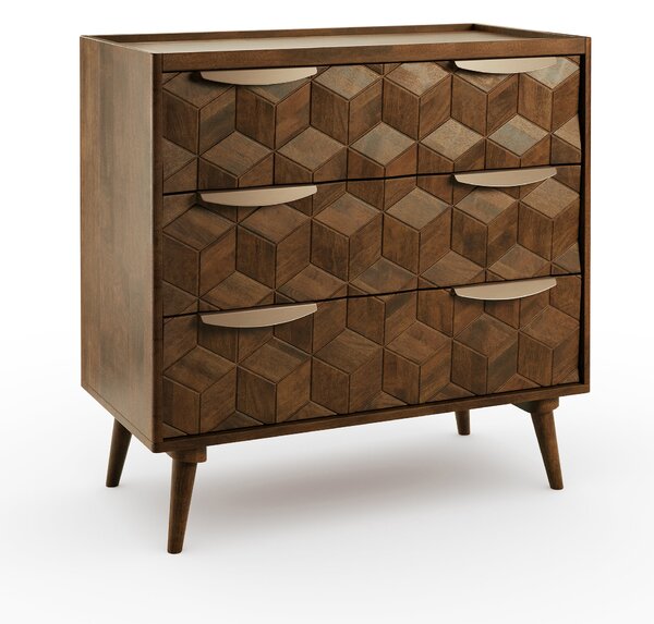 Hex 3 Drawer Chest, Dark Wood