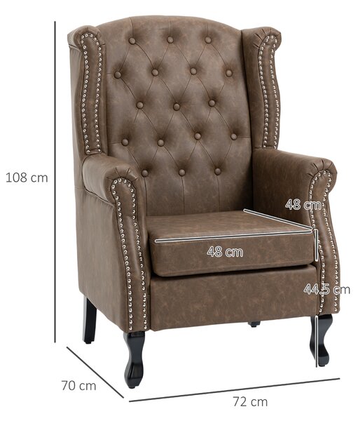 HOMCOM Wingback Accent Chair Tufted Chesterfield-style Armchair with Nail Head Trim for Living Room Bedroom Brown