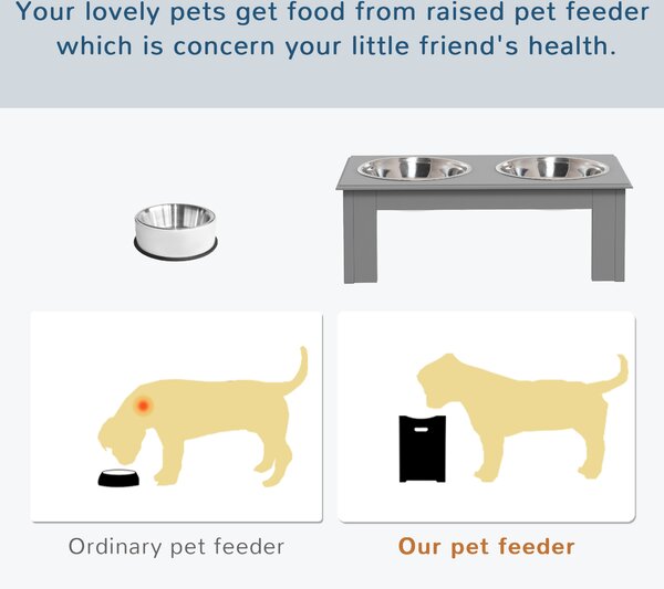 PawHut Raised Dog Feeding Bowls with Stand, Stainless Steel for Extra Small and Small Dog, 44L x 24W x 15H cm - Grey Aosom UK
