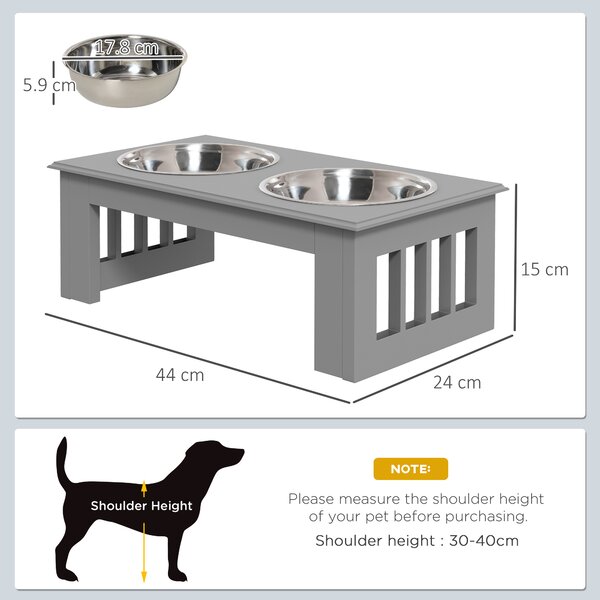 PawHut Raised Dog Feeding Bowls with Stand, Stainless Steel for Extra Small and Small Dog, 44L x 24W x 15H cm - Grey Aosom UK