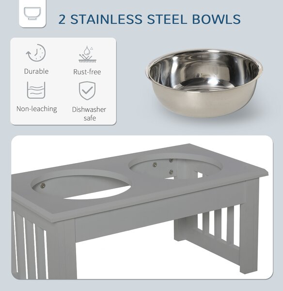 PawHut Raised Dog Feeding Bowls with Stand, Stainless Steel for Extra Small and Small Dog, 44L x 24W x 15H cm - Grey Aosom UK
