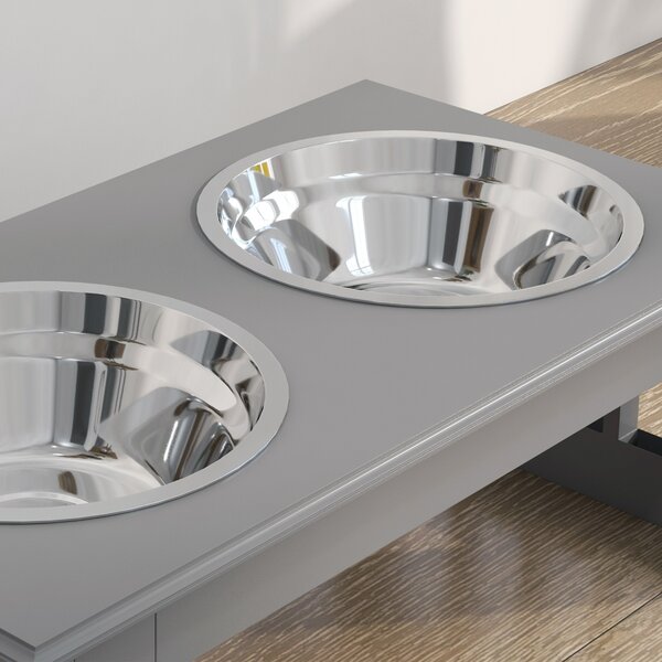 PawHut Raised Dog Feeding Bowls with Stand, Stainless Steel for Extra Small and Small Dog, 44L x 24W x 15H cm - Grey Aosom UK