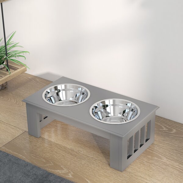 PawHut Raised Dog Feeding Bowls with Stand, Stainless Steel for Extra Small and Small Dog, 44L x 24W x 15H cm - Grey Aosom UK