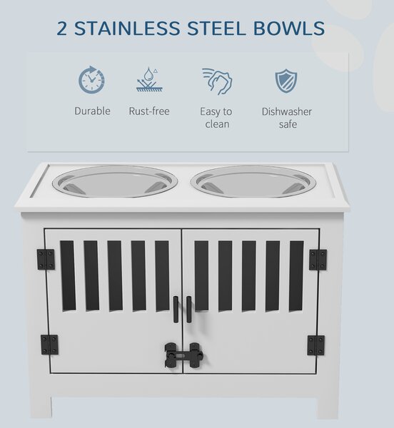 PawHut Raised Dog Bowls, Pet Feeding Station, with Storage, Food and Water Bowls, for Large Dogs - White Aosom UK