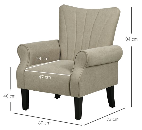 HOMCOM Upholstered Accent Chair with High Back, Rolled Arms and Wood Legs, Soft Thick Padded Armchair, Beige