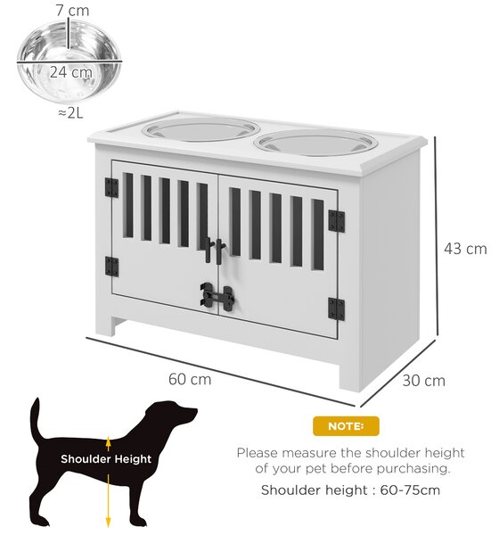 PawHut Raised Dog Bowls, Pet Feeding Station, with Storage, Food and Water Bowls, for Large Dogs - White Aosom UK