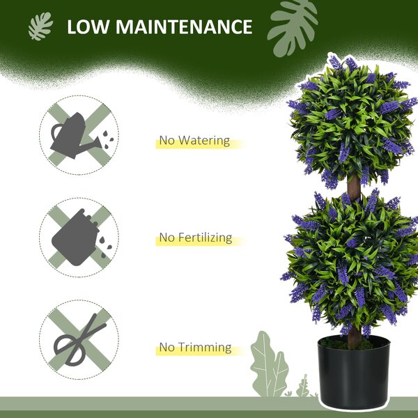 HOMCOM Set of 2 Artificial Plants, Lavender Flowers Ball Trees with Pot, for Home Indoor Outdoor Decor, 70cm Aosom UK