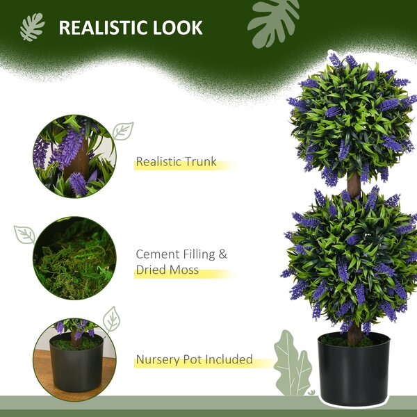 HOMCOM Set of 2 Artificial Plants, Lavender Flowers Ball Trees with Pot, for Home Indoor Outdoor Decor, 70cm Aosom UK