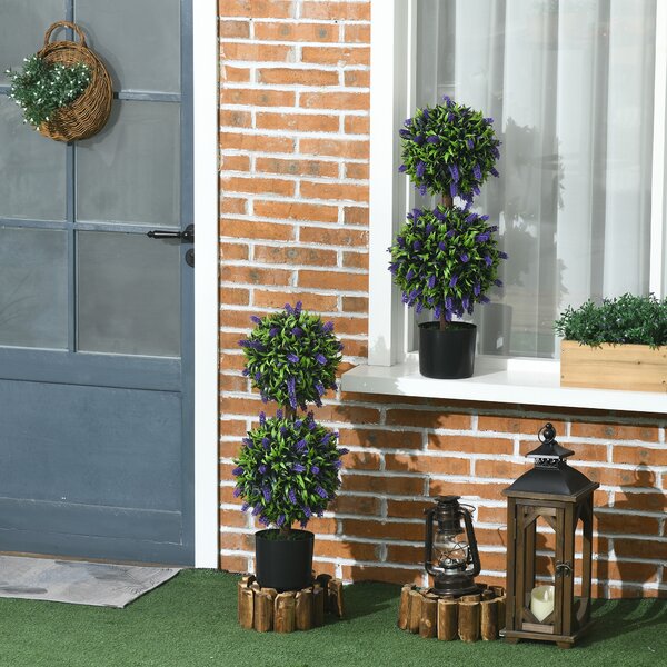 HOMCOM Set of 2 Artificial Plants, Lavender Flowers Ball Trees with Pot, for Home Indoor Outdoor Decor, 70cm Aosom UK