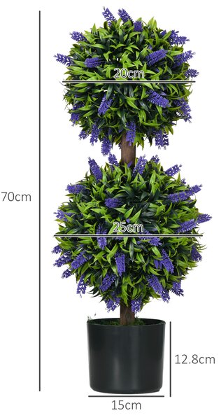 HOMCOM Set of 2 Artificial Plants, Lavender Flowers Ball Trees with Pot, for Home Indoor Outdoor Decor, 70cm Aosom UK