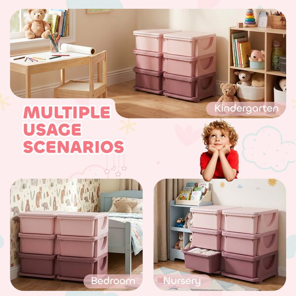 ZONEKIZ Kids Storage Units w/ 6 Drawers, 3 Tier Kids Toy Storage Organizer, Vertical Dresser Tower for Nursery Playroom Kindergarten, Pink Aosom UK