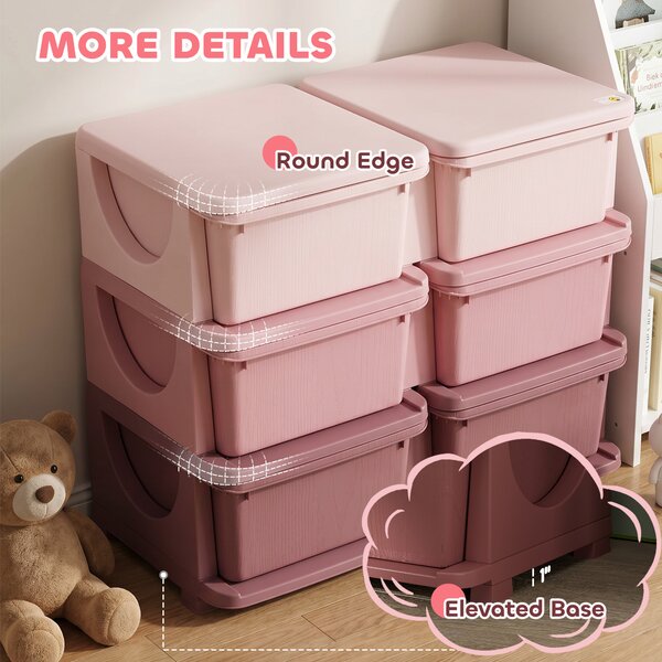 ZONEKIZ Kids Storage Units w/ 6 Drawers, 3 Tier Kids Toy Storage Organizer, Vertical Dresser Tower for Nursery Playroom Kindergarten, Pink Aosom UK