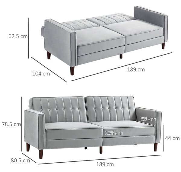 HOMCOM Modern Convertible Sofa Futon Velvet-Touch Tufted Couch Compact Loveseat with Adjustable Split Back, Light Grey Aosom UK