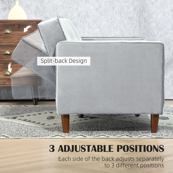 HOMCOM Modern Convertible Sofa Futon Velvet-Touch Tufted Couch Compact Loveseat with Adjustable Split Back, Light Grey Aosom UK