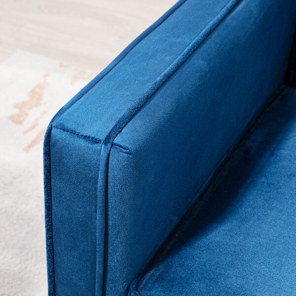 HOMCOM Modern Convertible Sofa Futon Velvet-Touch Tufted Couch Compact Loveseat with Adjustable Split Back, Blue Aosom UK