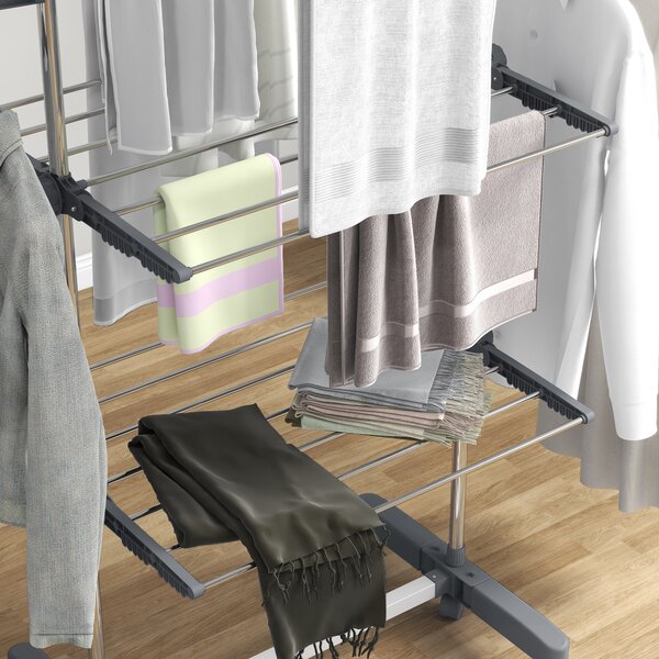 HOMCOM 3-Tier Clothes Airer, Foldable Clothes Drying Rack, Stainless Steel Indoor/Outdoor Clothes Dryer with Wheels & Wings, 142 Aosom UK