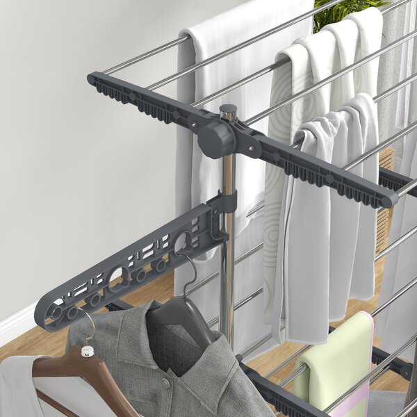 HOMCOM 3-Tier Clothes Airer, Foldable Clothes Drying Rack, Stainless Steel Indoor/Outdoor Clothes Dryer with Wheels & Wings, 142 Aosom UK