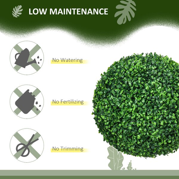 HOMCOM Set of 2 Artificial Topiary Balls, 40cm Faux Boxwood Balls, Hanging Decoration for Home, Indoor, Outdoor, Green Aosom UK
