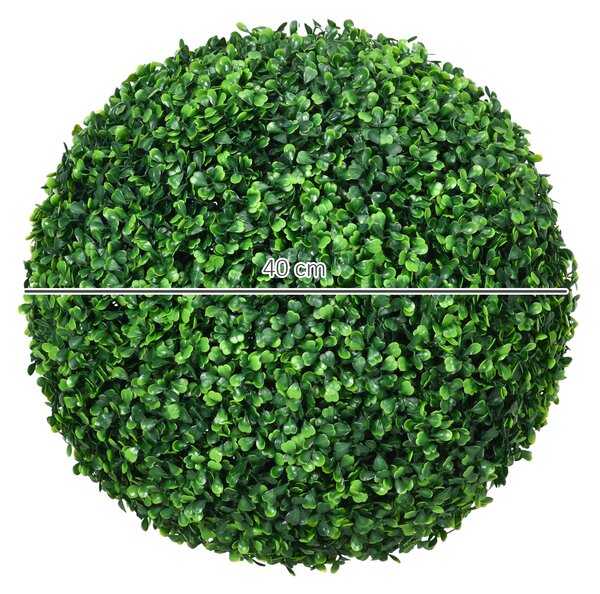 HOMCOM Set of 2 Artificial Topiary Balls, 40cm Faux Boxwood Balls, Hanging Decoration for Home, Indoor, Outdoor, Green Aosom UK