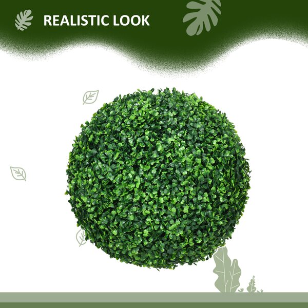 HOMCOM Set of 2 Artificial Topiary Balls, 40cm Faux Boxwood Balls, Hanging Decoration for Home, Indoor, Outdoor, Green Aosom UK