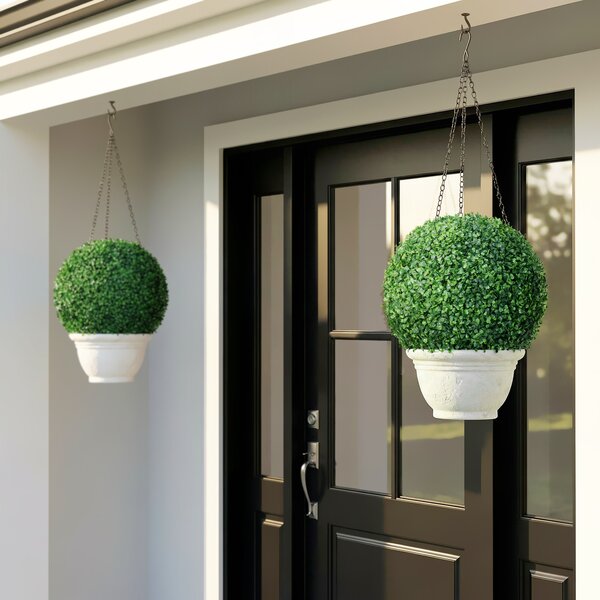 HOMCOM Set of 2 Artificial Topiary Balls, 40cm Faux Boxwood Balls, Hanging Decoration for Home, Indoor, Outdoor, Green Aosom UK