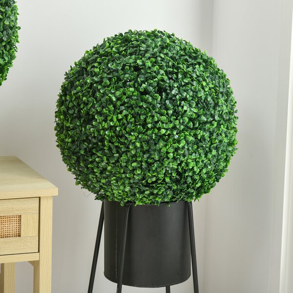 HOMCOM Set of 2 Artificial Topiary Balls, 40cm Faux Boxwood Balls, Hanging Decoration for Home, Indoor, Outdoor, Green Aosom UK