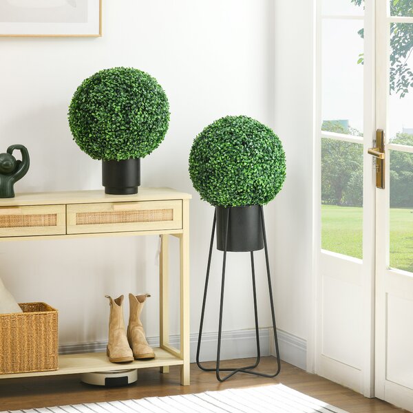 HOMCOM Set of 2 Artificial Topiary Balls, 40cm Faux Boxwood Balls, Hanging Decoration for Home, Indoor, Outdoor, Green Aosom UK