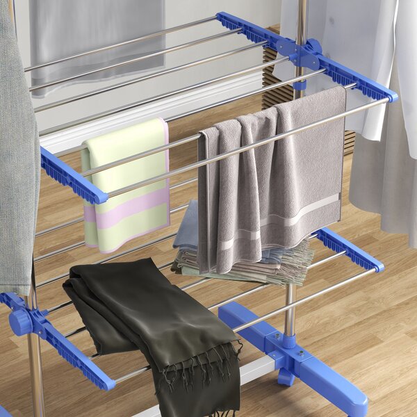 HOMCOM 4-Tier Clothes Airer, Foldable Clothes Drying Rack, Stainless Steel Indoor & Outdoor Clothes Dryer w/ Wheels & Wings, Easy Assembly Aosom UK